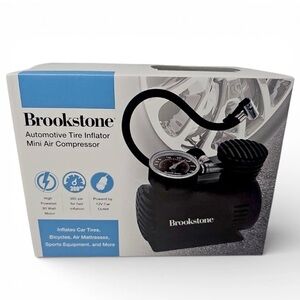 Brookstone Black Mini Tire Inflator
Air Compressor 300 PSI 12V Car Portable NEW